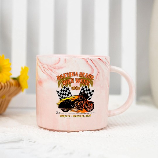 Daytona Beach Bike Week 2023 Checkered Flag Front Marble Mugs