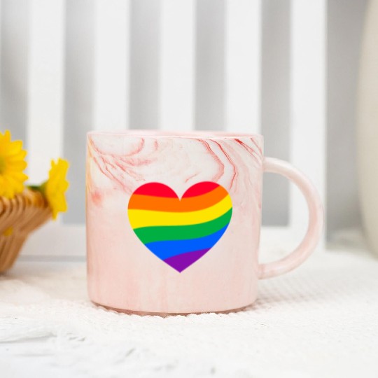 lgbt Gay Pride Rainbow Heart Marble Mugs