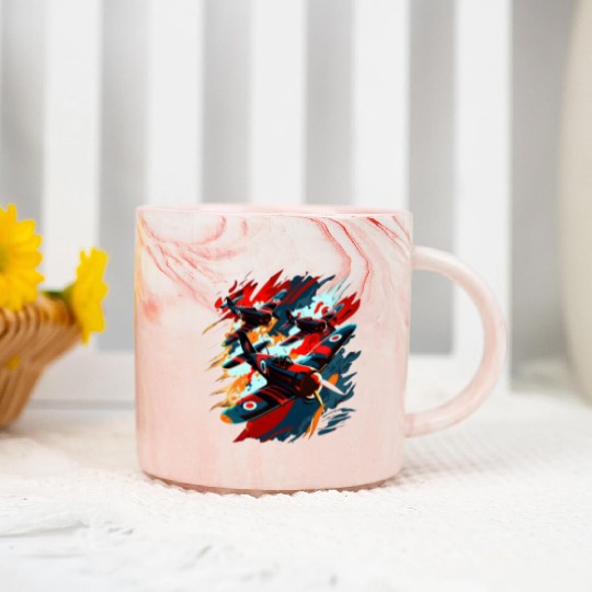 Spitfire Airplane Vintage Pilot Aviator Military Marble Mugs