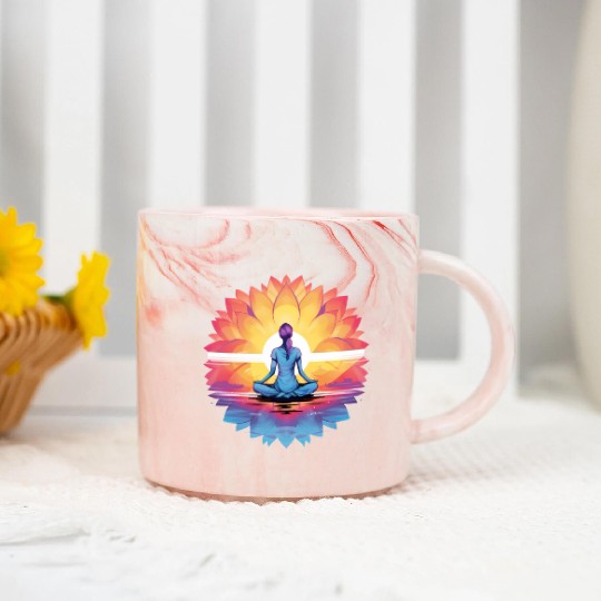 Women's Yoga Meditation Lotus Design Marble Mugs