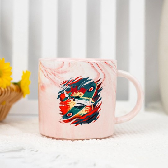 Spitfire Airplane Vintage Pilot Aviator Military Marble Mugs