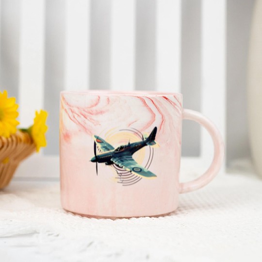 Spitfire Airplane Vintage Pilot Aviator Military Marble Mugs