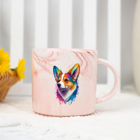 Colourful rainbow realistic Welsh Corgi dog Marble Mugs