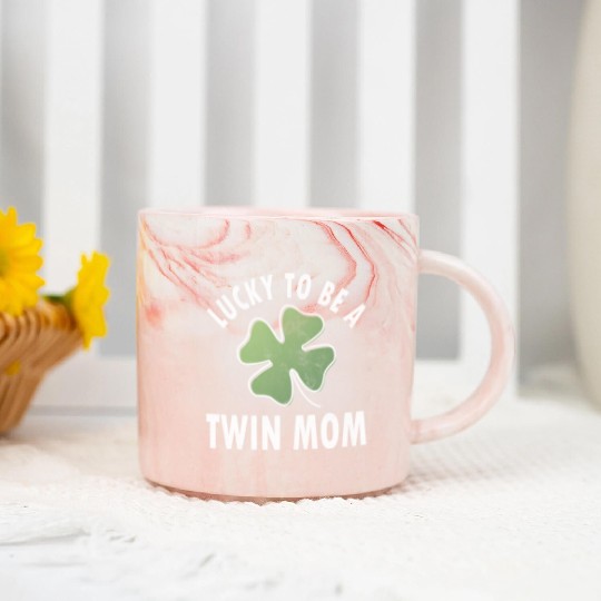 Lucky To Be A Twin Mom Saint Patric Day Marble Mugs