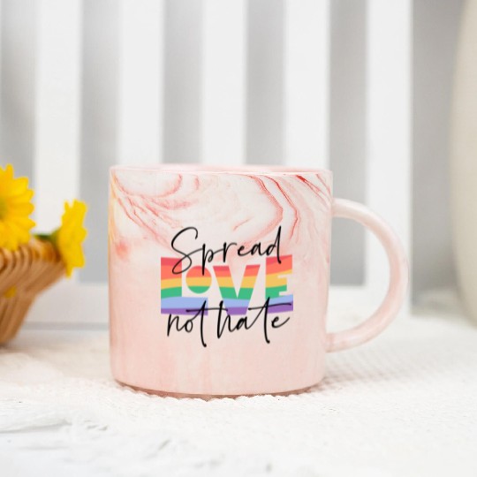 spread love not hate; gay pride; gay; pride month; Marble Mugs
