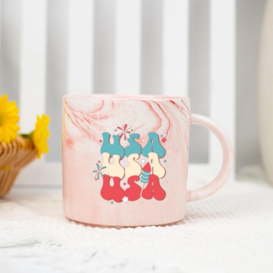 USA And Fireworks, Independence Day Marble Mugs
