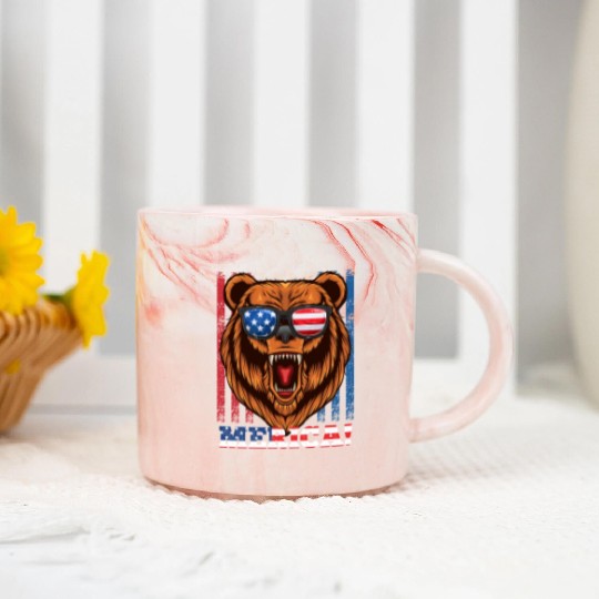 Merica Independence Day American Bear USA Party Marble Mugs