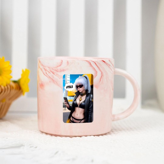 Cyberpunk Waifu Influencer Design 2 Marble Mugs