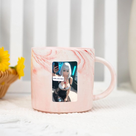 Cyberpunk Waifu Influencer Design 1 Marble Mugs