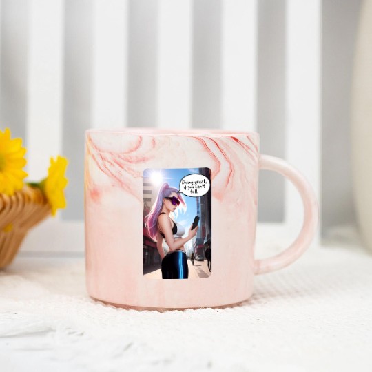 Cyberpunk Waifu Influencer Design 7 Marble Mugs