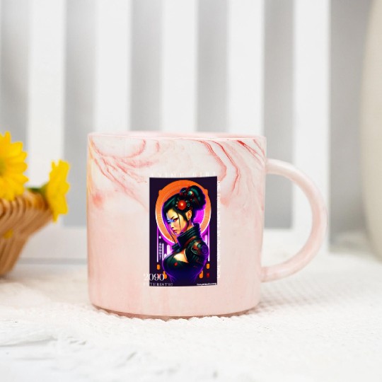Futuristic Cyberpunk Anime Girl Marble Mugs