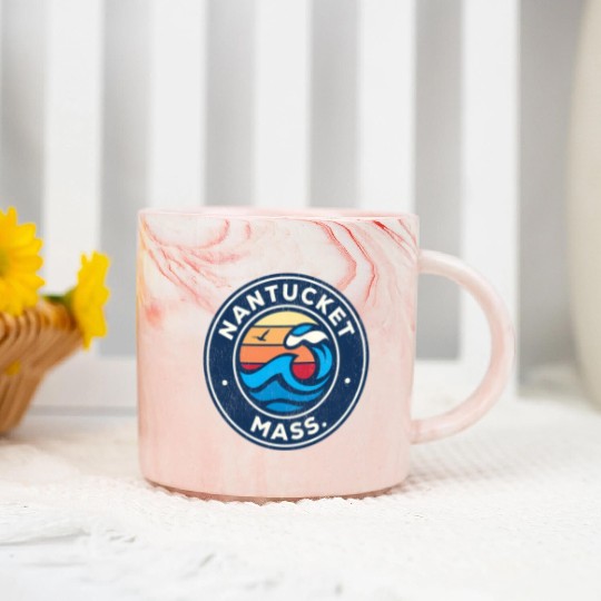 Nantucket Massachusetts Ma Nautical Waves Marble Mugs
