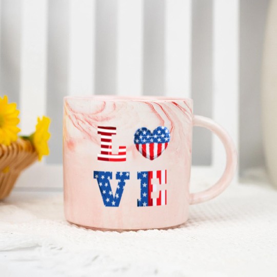LOVE America Independence Day USA Patriots Marble Mugs