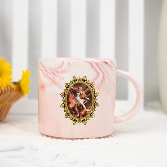 St. Michael the Archangel Icon Dragon Catholic Ang Marble Mugs