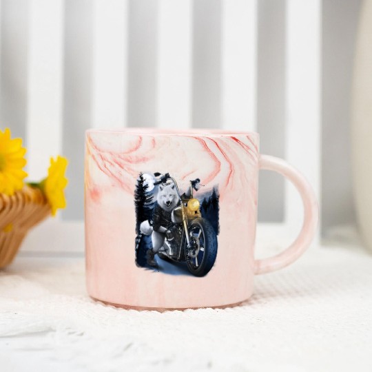 Wolf Riding Chopper Motorcycle In Full Moon Marble Mugs