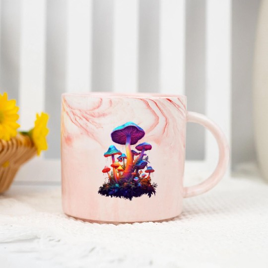 Trippy Neon Mushrooms #8 Marble Mugs