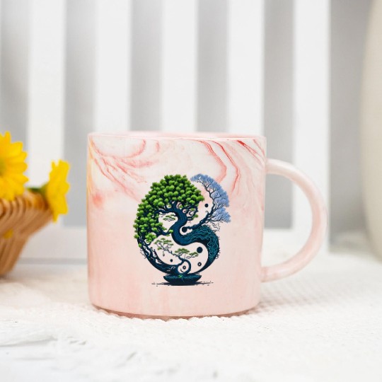 Harmony Unveiled - Yin and Yang Bonsai Marble Mugs