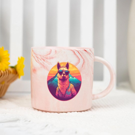 Funny Alpaca with Sunglasses - Alpacatude Marble Mugs