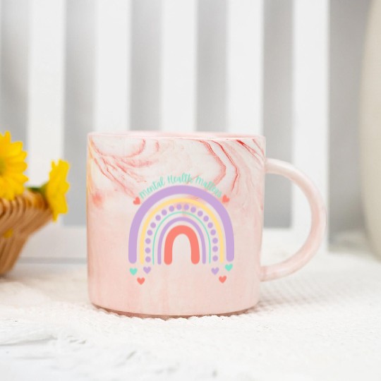 Mental Health Matters | Rainbow Peach Candy Marble Mugs