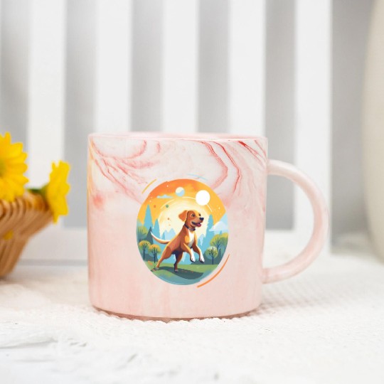 Joyful Dog in Summer Park Marble Mugs