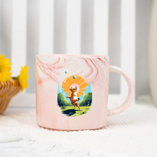 Joyful Dog in Summer Park Marble Mugs