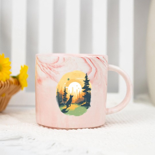 Joyful Dog in Summer Park Marble Mugs