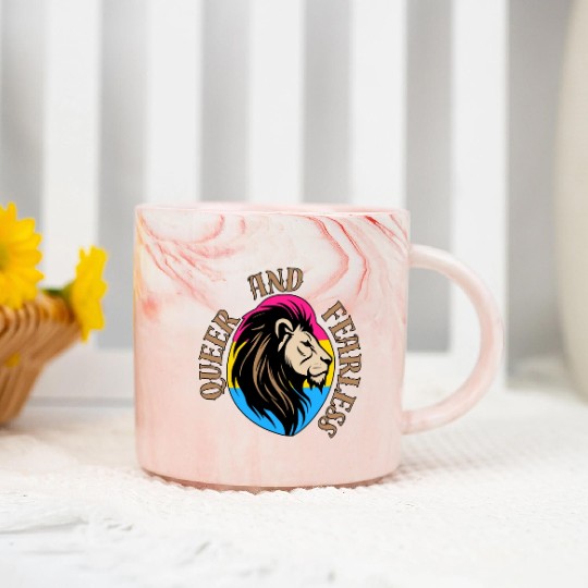 LGBTQ Queer and Fearless, Lion with Pansexual Flag Marble Mugs