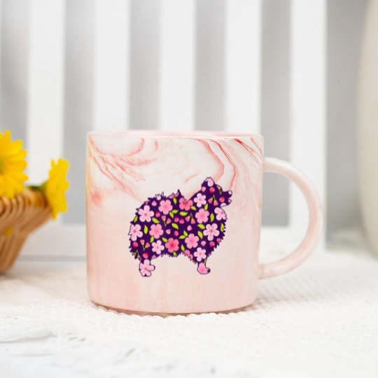 Pomeranian Dogs Flower Pattern Pomeranians Lover Marble Mugs