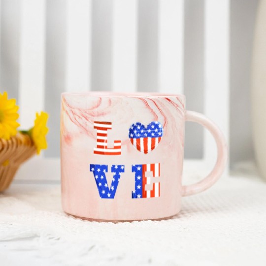 LOVE America Independence Day USA Patriots Marble Mugs