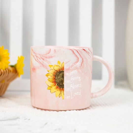 Sunflower - I Am Enough - Sunflower Marble Mugs