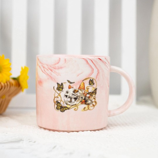Cat Skull And Butterflies Marble Mugs