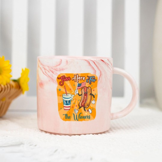 I'm Just Here For The Wieners Cartoon Hot Dog 4Th Marble Mugs