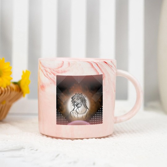 Sacred Jesus with Crown of Thorns Illustration Marble Mugs