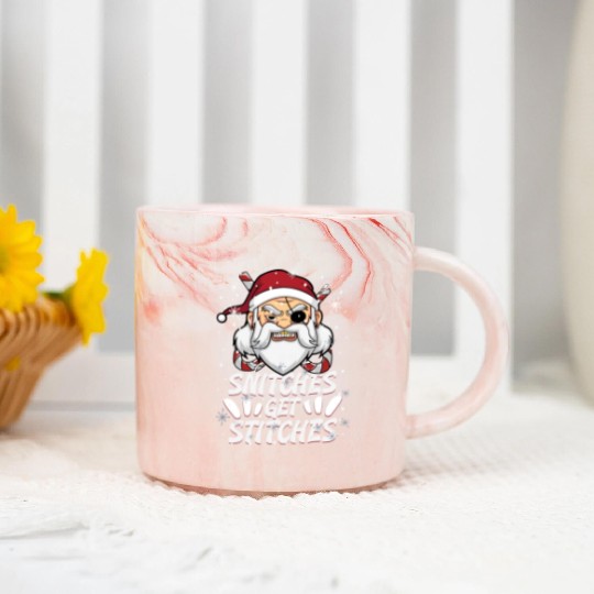 Snitches Get Stitches Santa Hat Funny Santa Pirate Marble Mugs