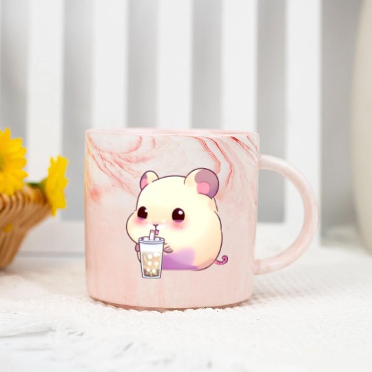 Kawaii hamster with bubble tea Marble Mugs