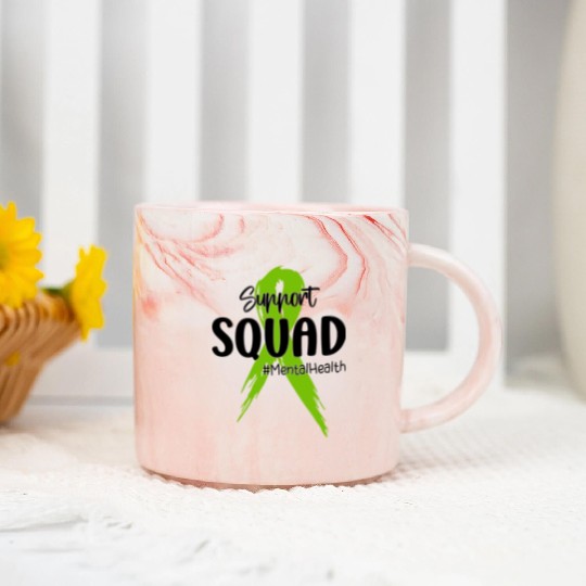Support Squad Mental Health Awareness Lime Green Marble Mugs
