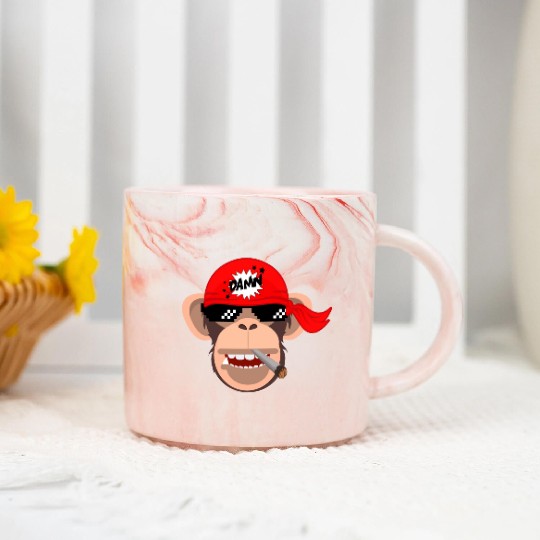 cool monkey wearing glasses. damn bandana. smoking Marble Mugs