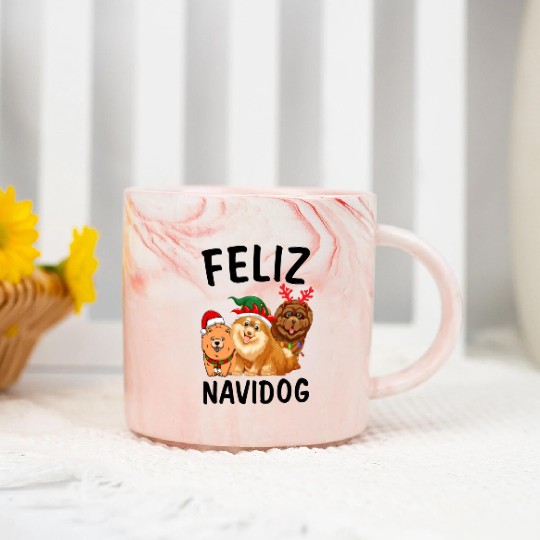 Feliz Navidog Chow Chow Reindeer Christmas Light Marble Mugs