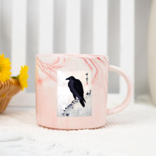 Japanese Japanese Woodblock Print Crow Kyosai Marble Mugs