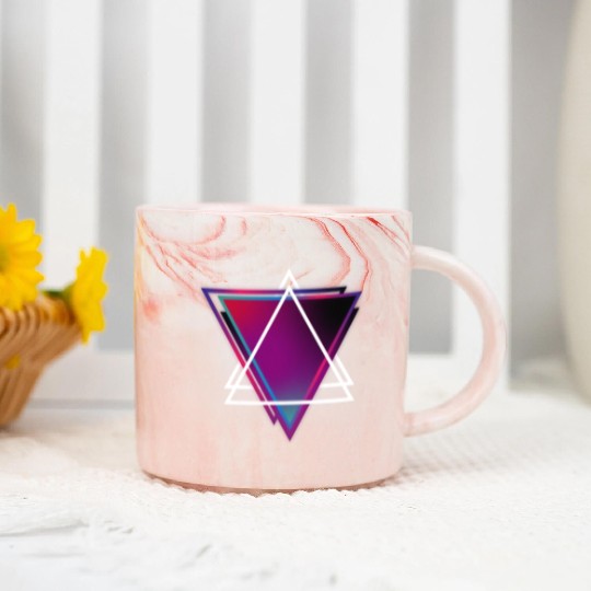 "Triangle Bliss: Geometric Marvel Marble Mugs"