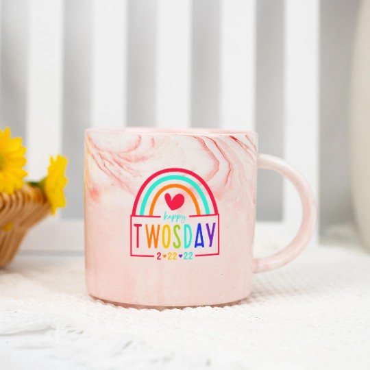 February 2Nd 2022 2-22-22 School Rainbow Happy Two Marble Mugs