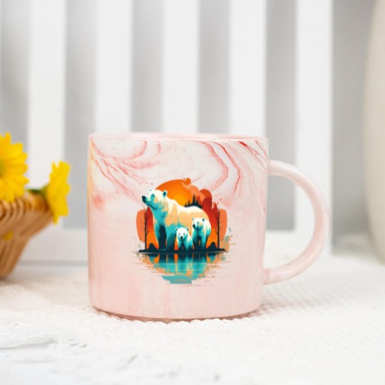 Polar Bear with cubs, Snow Spectrum Marble Mugs