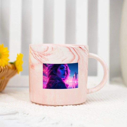 Synthwave Girl - Futuristic Design neon colors Marble Mugs