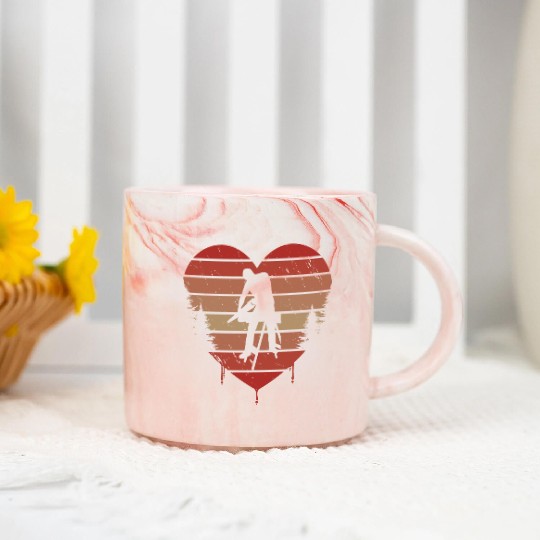 Cute Red Vintage Heart Woodworking 80s Valentine Marble Mugs