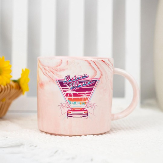 80S Retrowave Synthwave Love Wave Miami Beach Marble Mugs