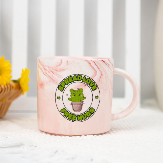 Spread Love Free Hugs Funny Cactus in a Pot Marble Mugs