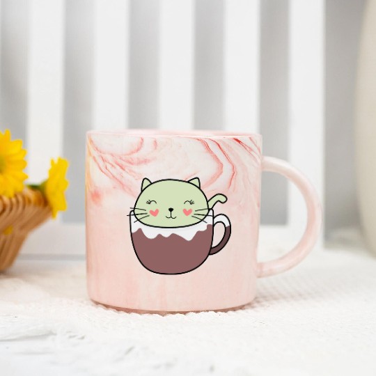 Mint Hot Cocoa Cat in Coffee Mug Marble Mugs