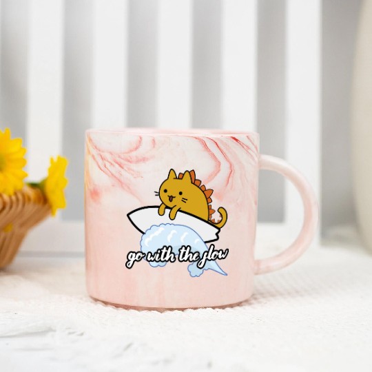 Catzilla Surfer Surf Lover Go With The Flow Marble Mugs