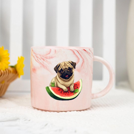 Pug with Melon, Funny Summer Design for Dog Lovers Marble Mugs