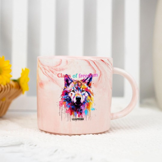 Lone Wolf in Multicolor Marble Mugs